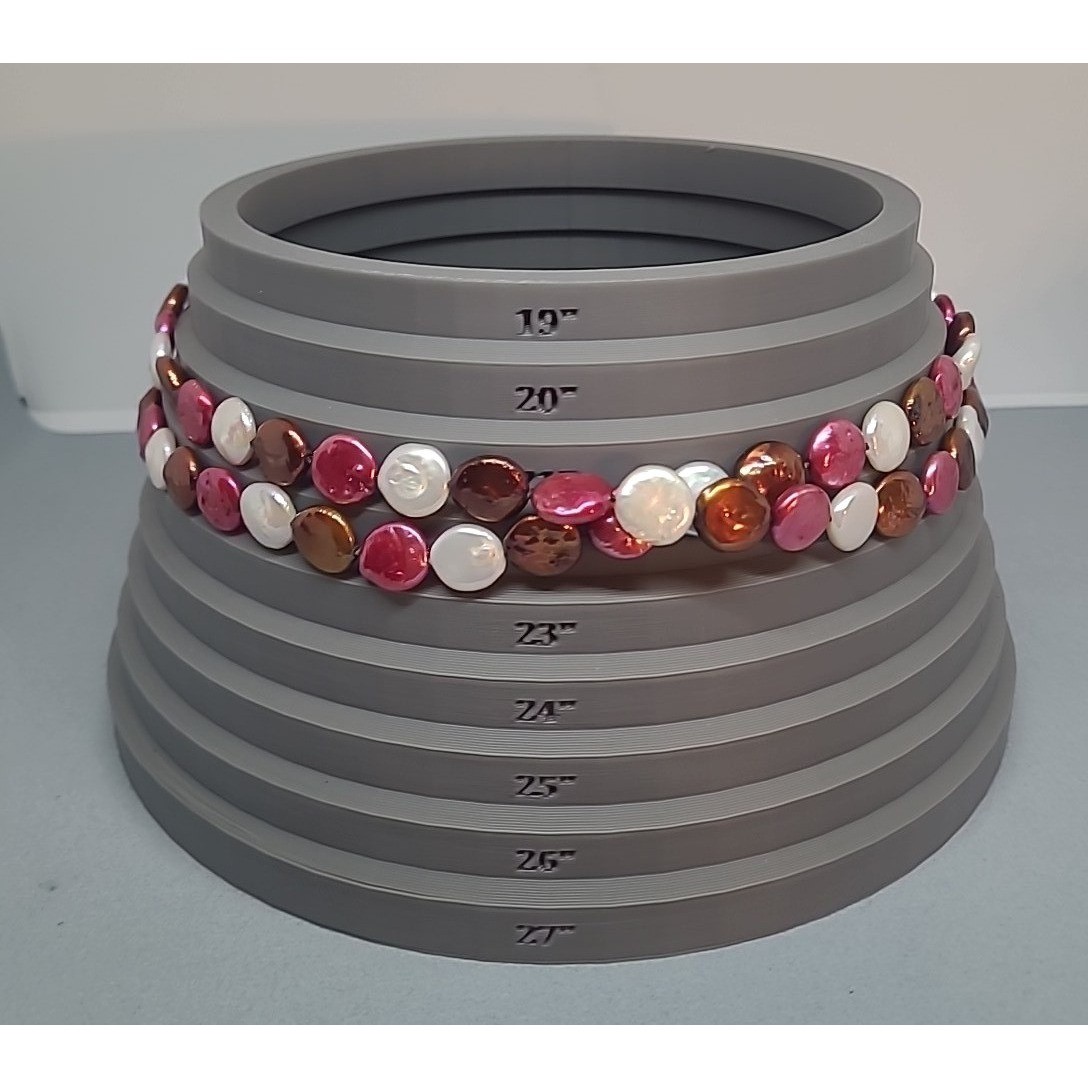 CGI China Necklace Woman Fuchsia Bronze White Freshwater Coin Pearl 37 Inch Long
