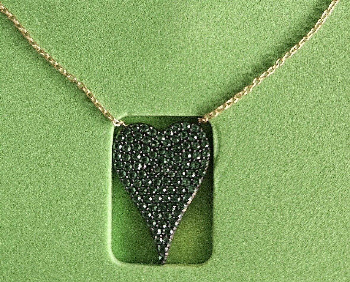 Diamonique by Jennifer Miller Green Heart Necklace CZ Sterling Silver Brand New
