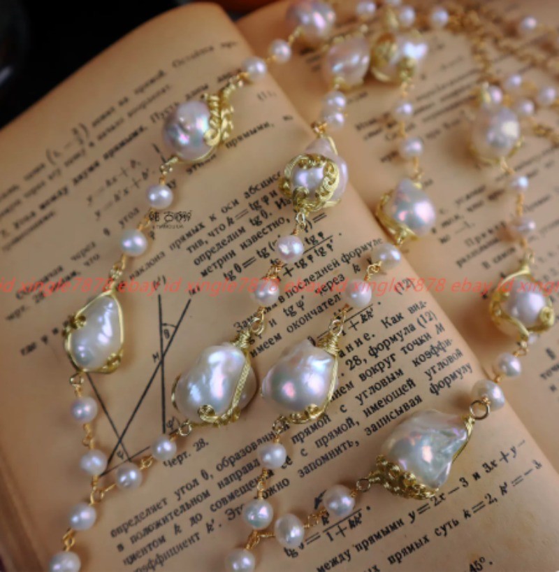 Elegant Fashion Natural 15-20mm Freshwater White Keshi Pearl Chain Long Necklace
