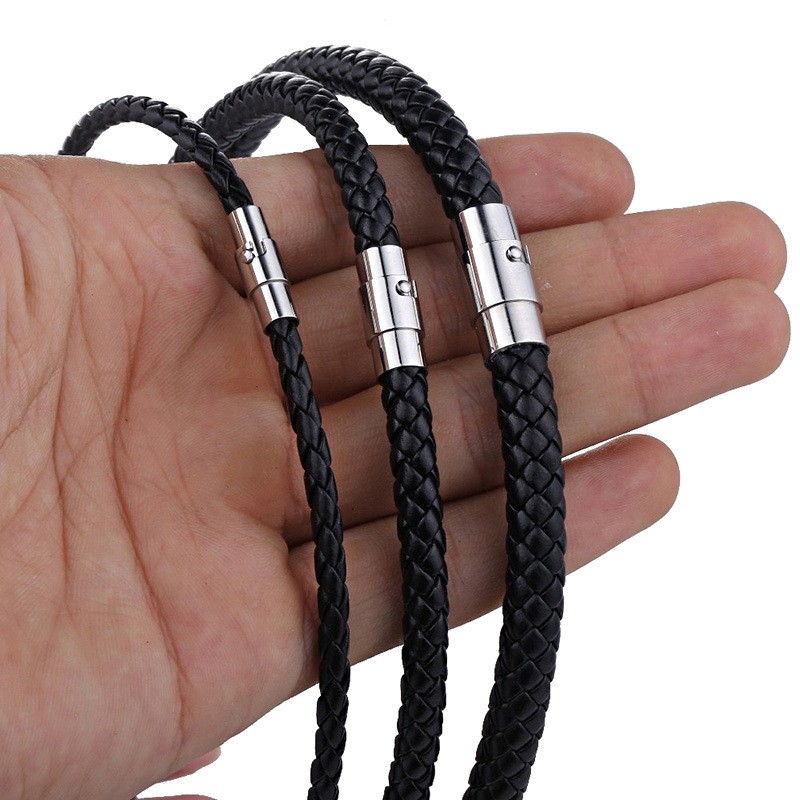 Hand-Woven Faux Leather Rope Bare Chain, Metal Push Lock, 45-90cm