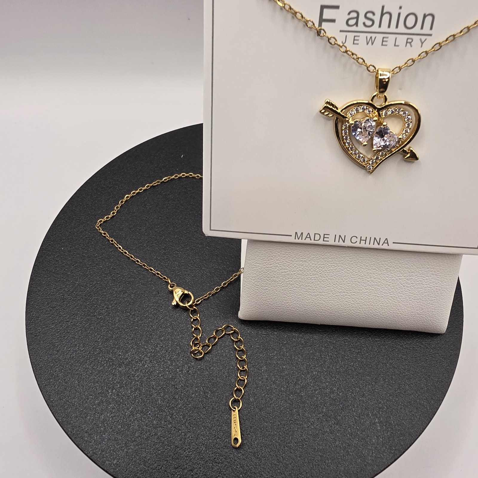Stainless Steel Copper Plated 16″Necklace w/19mm Double Cupid Heart Pendant