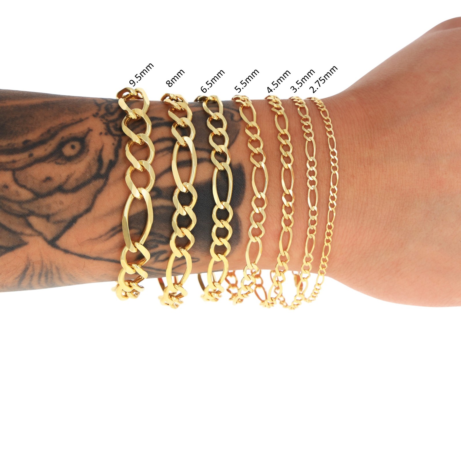 10K Yellow Gold Solid 2.75mm- 9.5mm Figaro Link Chain Bracelet Mens Womens 7″-9″
