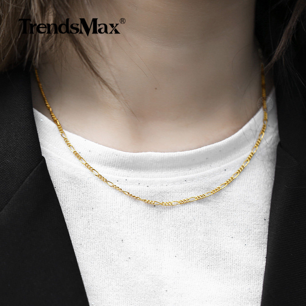 2mm 18″ Gold Plated Stainless Steel Figaro Link Chain Necklace Choker