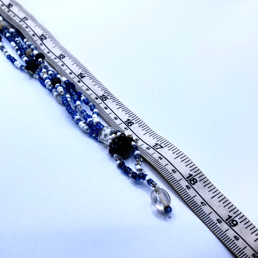 Blue glass seed bead necklace 46cm multi strand vintage Boho costume jewellery