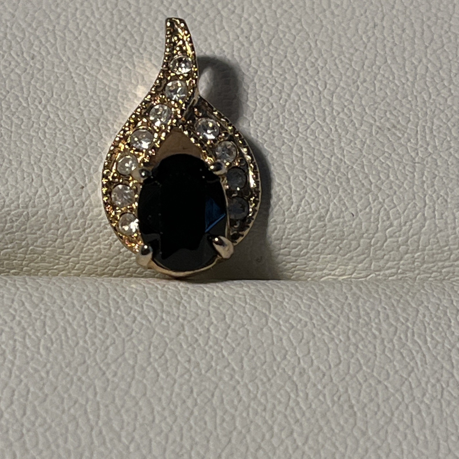 Vintage Romans Faux Prong Set Sapphire Rhinestone Filigree Gold tone Pendant