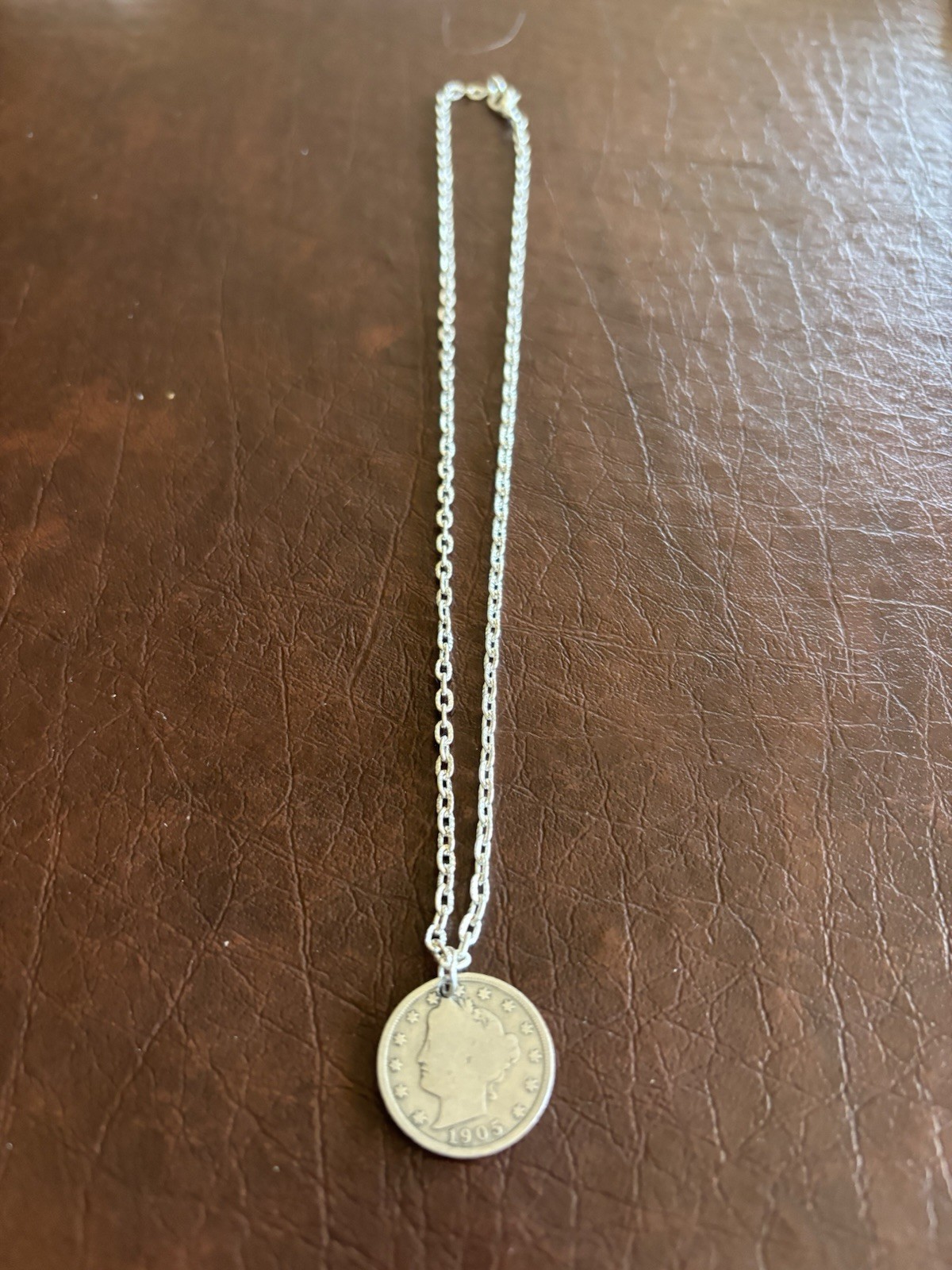 1905 Liberty Nickel on 17.5” Silver Plated Chain Necklace