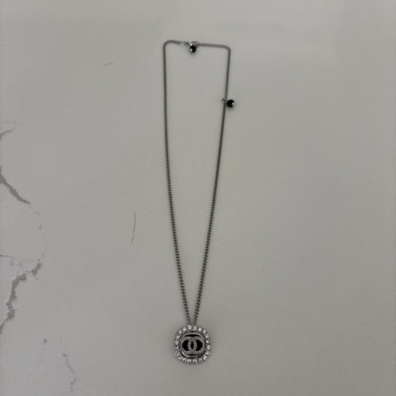 CHANEL Pendant CC Logo with Rhinestone Necklace – Excellent preowned.