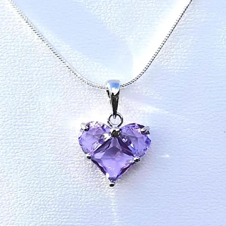Sterling Silver Alexandrite Crystal Heart Pendant Necklace, June Birthstone