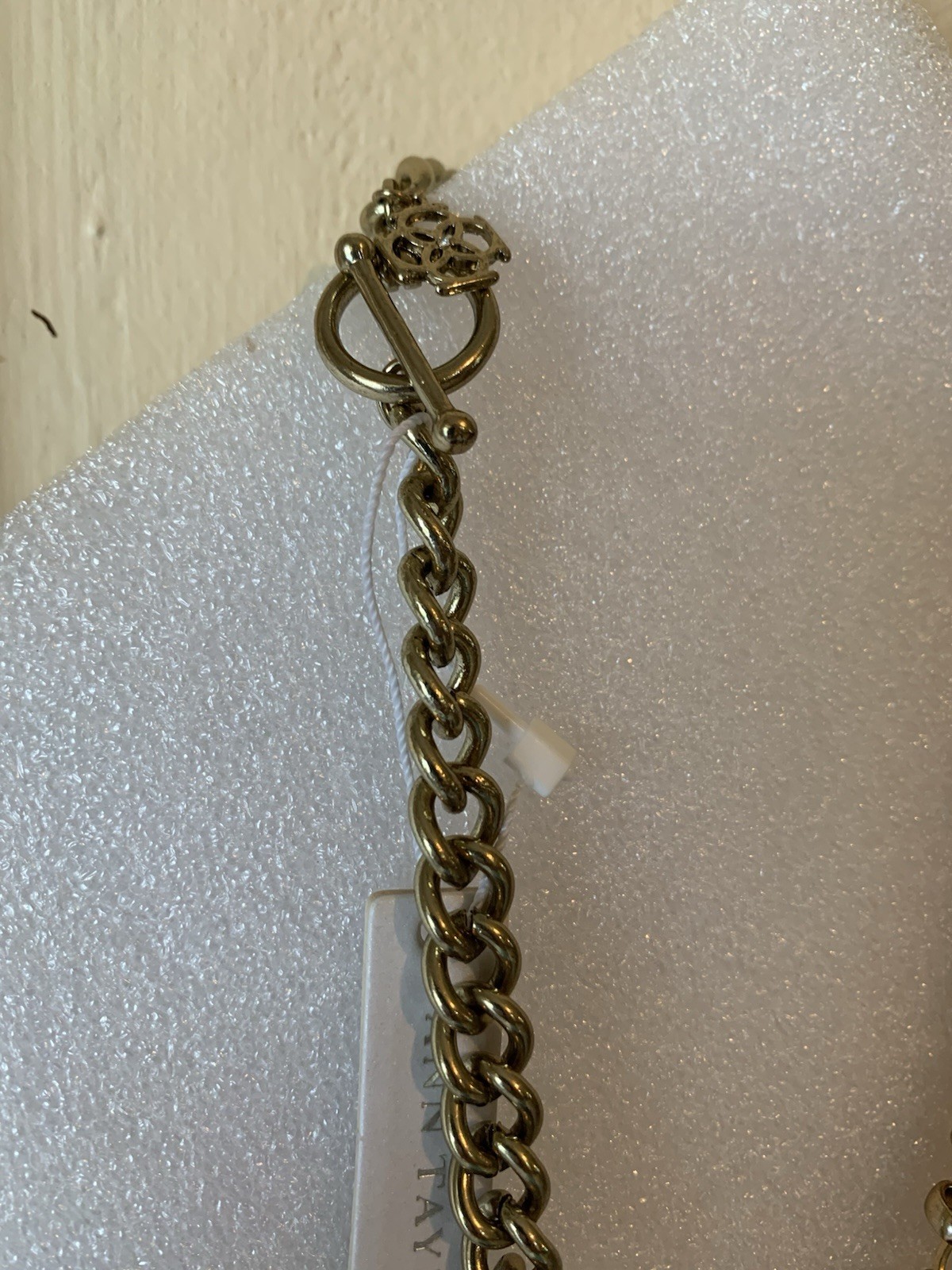 Ann Taylor Gold-Tone Cable Chain Blue & Clear Crystal Statement Necklace, Toggle