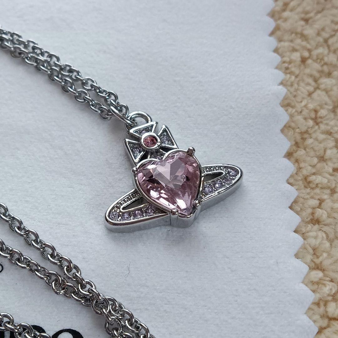 Vivienne Westwood ARIELLA Necklace Heart Silver Pink w/drawstring [E0140