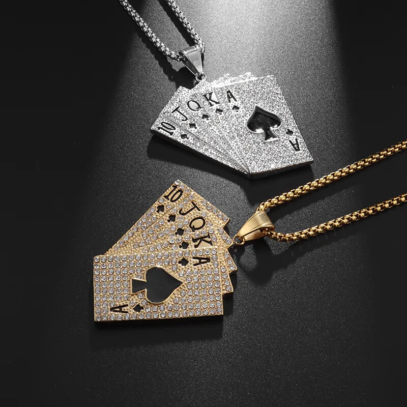 Fashion Jewelry Gold Or Silver Poker Royal Flush Pendant Necklace 555