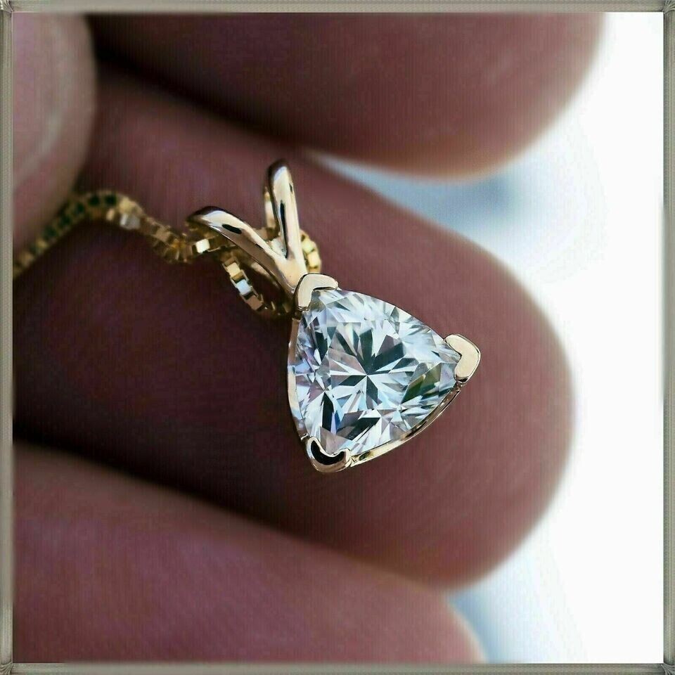 2.00 Ct Trillion Cut Simulated Diamond Solitaire Pendant 14K Yellow Gold Plated