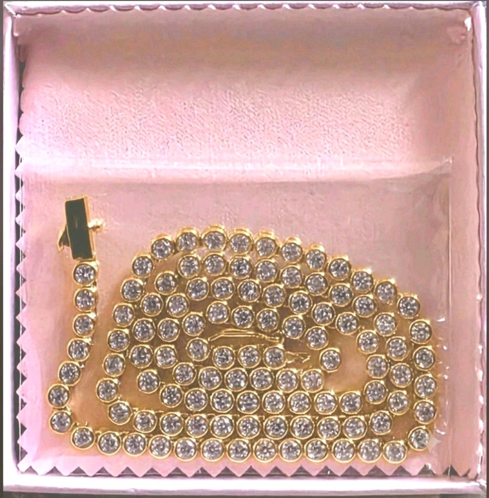 3mm Bezel Tennis Chain Necklace 18k YGP Lab-Created Swarovski Zirconia 18″ Spark