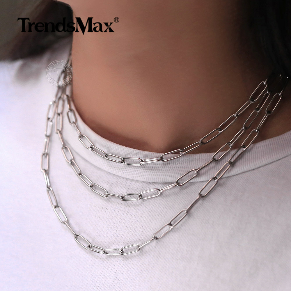 4MM Stainless Steel Silver Italian Paperclip Rolo Chain Necklace Choker 16-20″