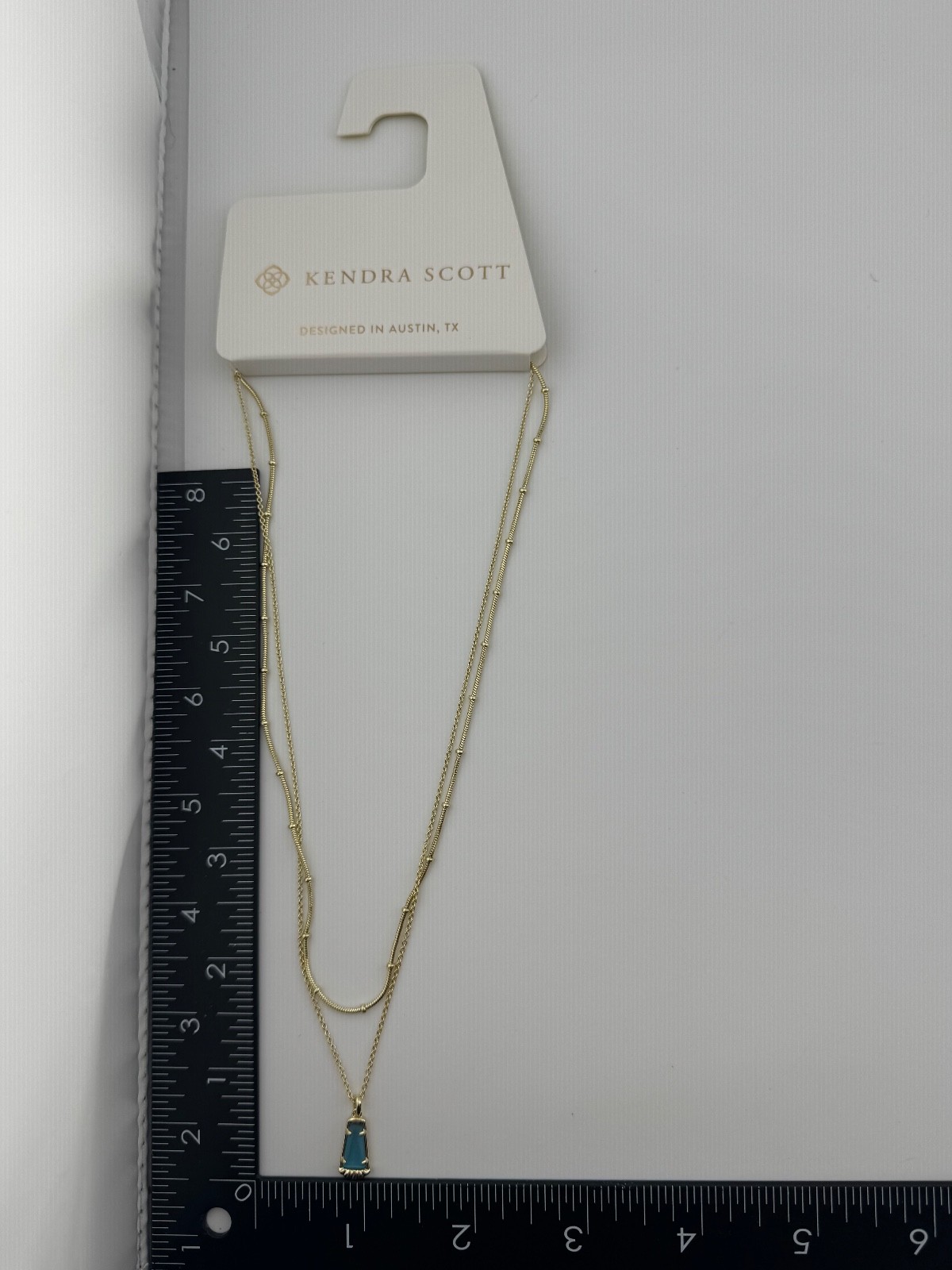 Kendra Scott Serena Multi Strand Gold Tone Necklace Matte Blue Dichroic Glass