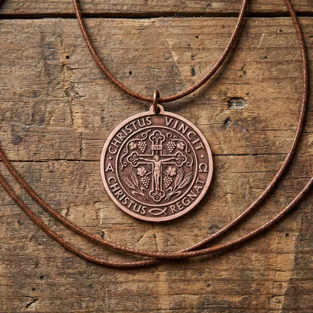 Pure Copper Christian Christus Vincit Crucifix Necklace – Handmade Boho Gift