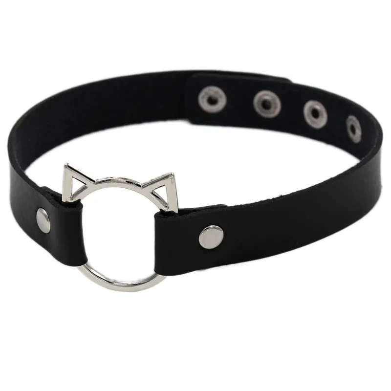 Gothic Black Leather Choker Necklace Cute Cat Ears Collar Punk Y2K Women Jewelry