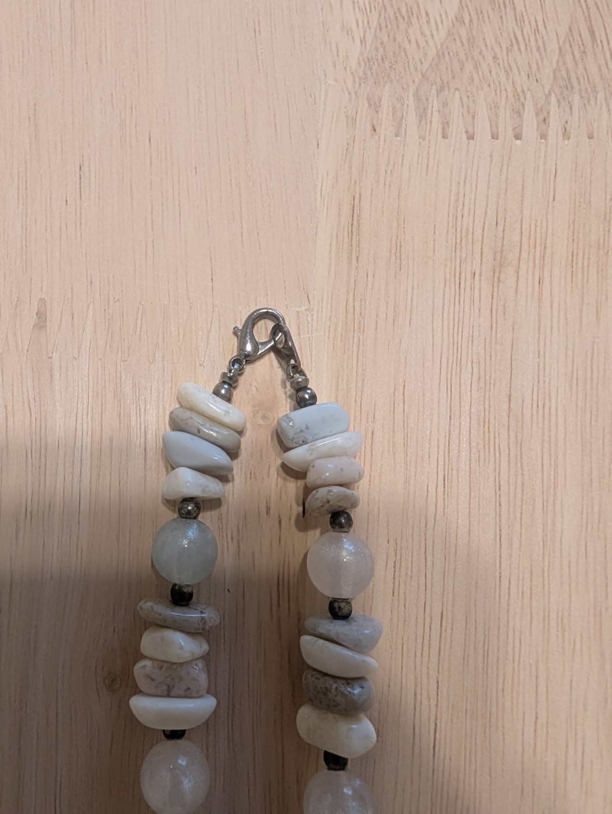 White Neutral Stone and Silver-Tone Beaded Summer Beach Strand Necklace