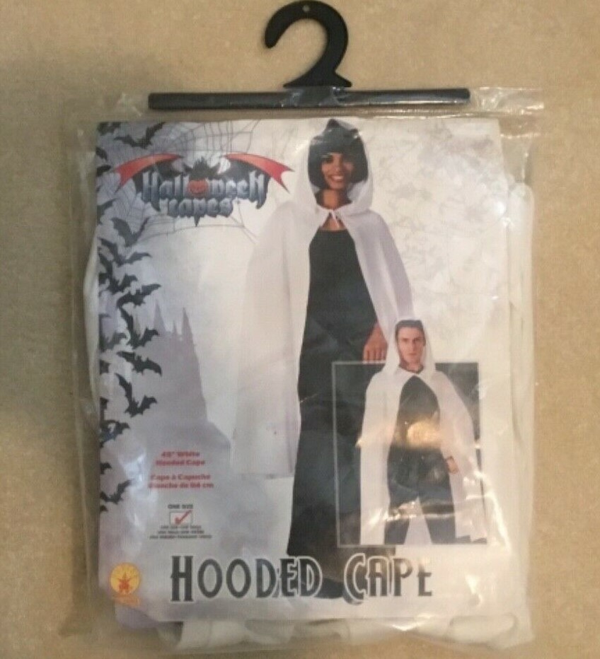 NEW Adult Unisex 45″ White Taffeta Cape with Hood Halloween Costume NWT