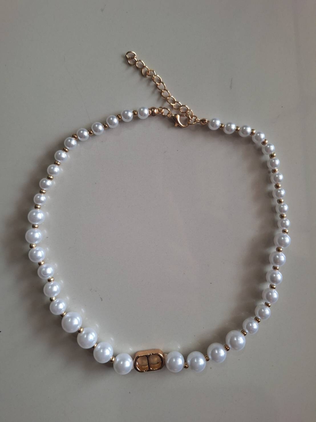 Necklace Earrings Bracelet Faux Pearl Silver Gold Chain Woman CD Pendant Strand