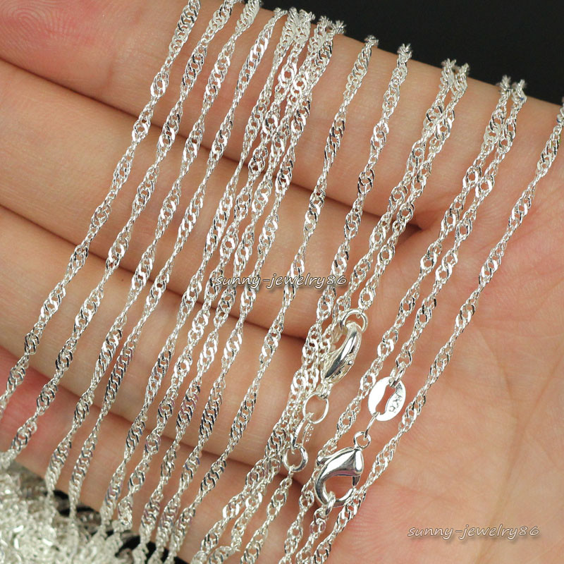 Wholesale lots 10pcs 2mm 925 Sterling Silver Plated Wave Chain Necklace 16″-30″