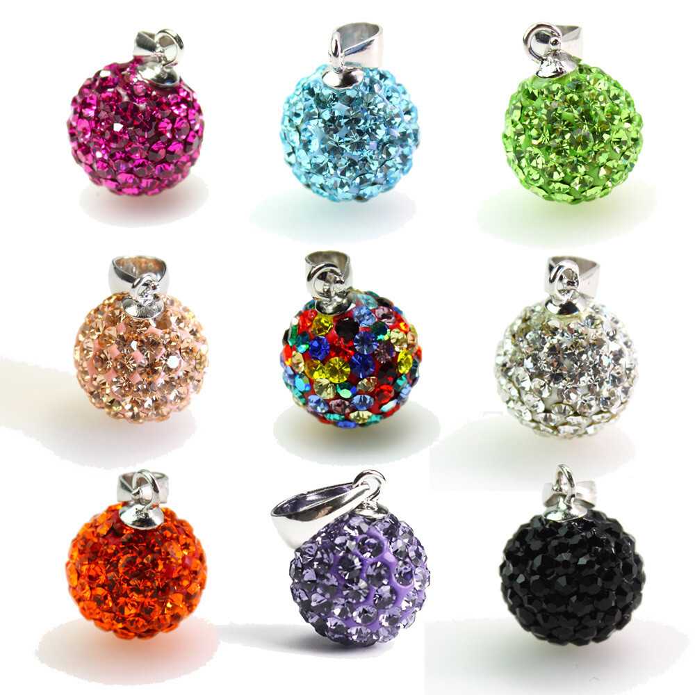 Sparkle Clear Shiny Czech Crystal Disco Ball 925 Silver Charm Pendant 10mm 14mm