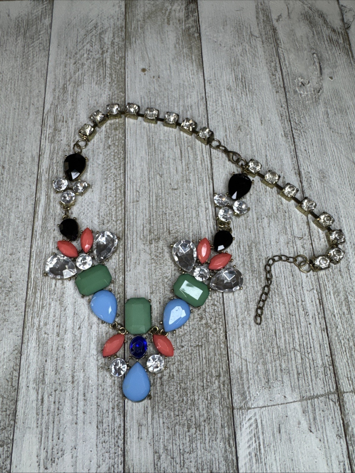 Imitation Faux J. Crew Neon Crystal Statement Necklace, Lime/black/pink/blue