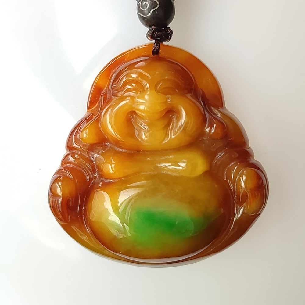 Certified Grade A Red Yellow Green Natural Burma Jade jadeite Buddha Pendant 250