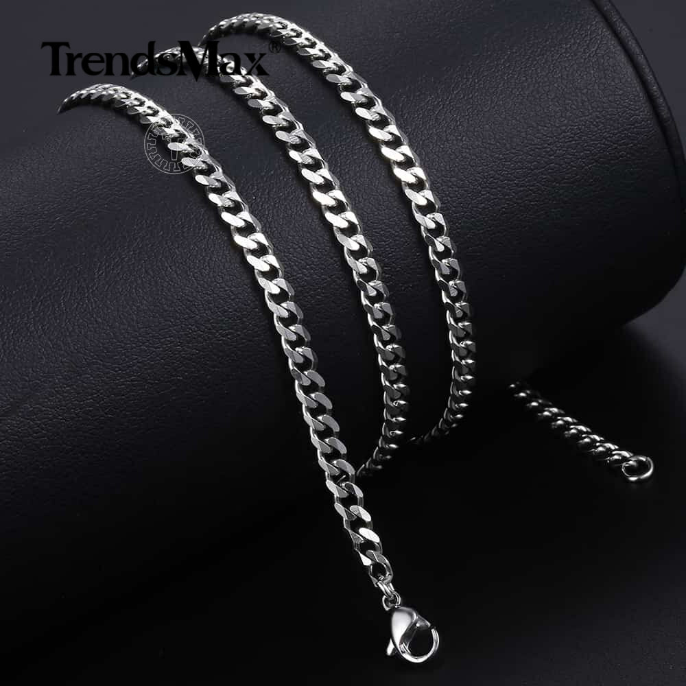Silver Stainless Steel Cuban Curb Chain Necklace Mens Womens 3/5/7mm 16-36inches