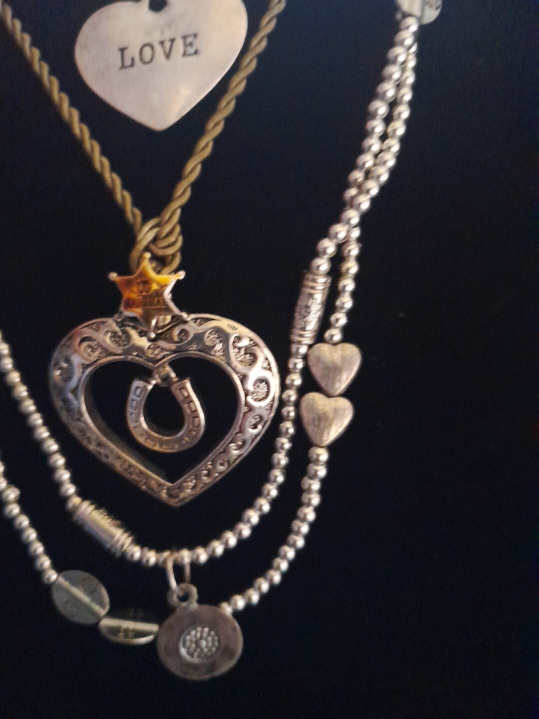 Vintage Modern Heart Necklace Lot 5 Pc American Eagle Silvertone Valentine