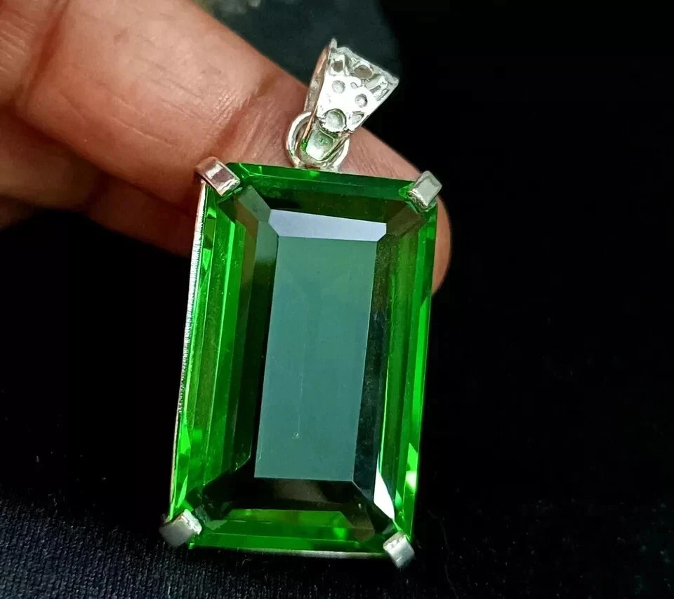 75 CT+ Flawless Green Topaz Pendant 925 Sterling Silver Plated Jewelry Best Gift