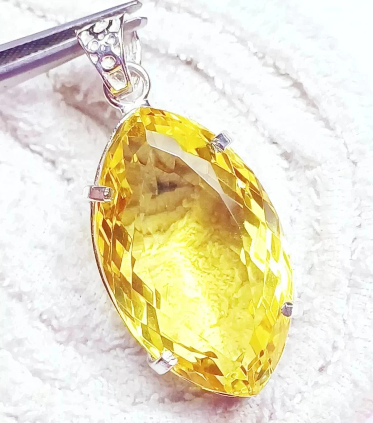 74 CT+ Flawless Yellow Topaz Pendant 925 Sterling Silver Plated Jewelry