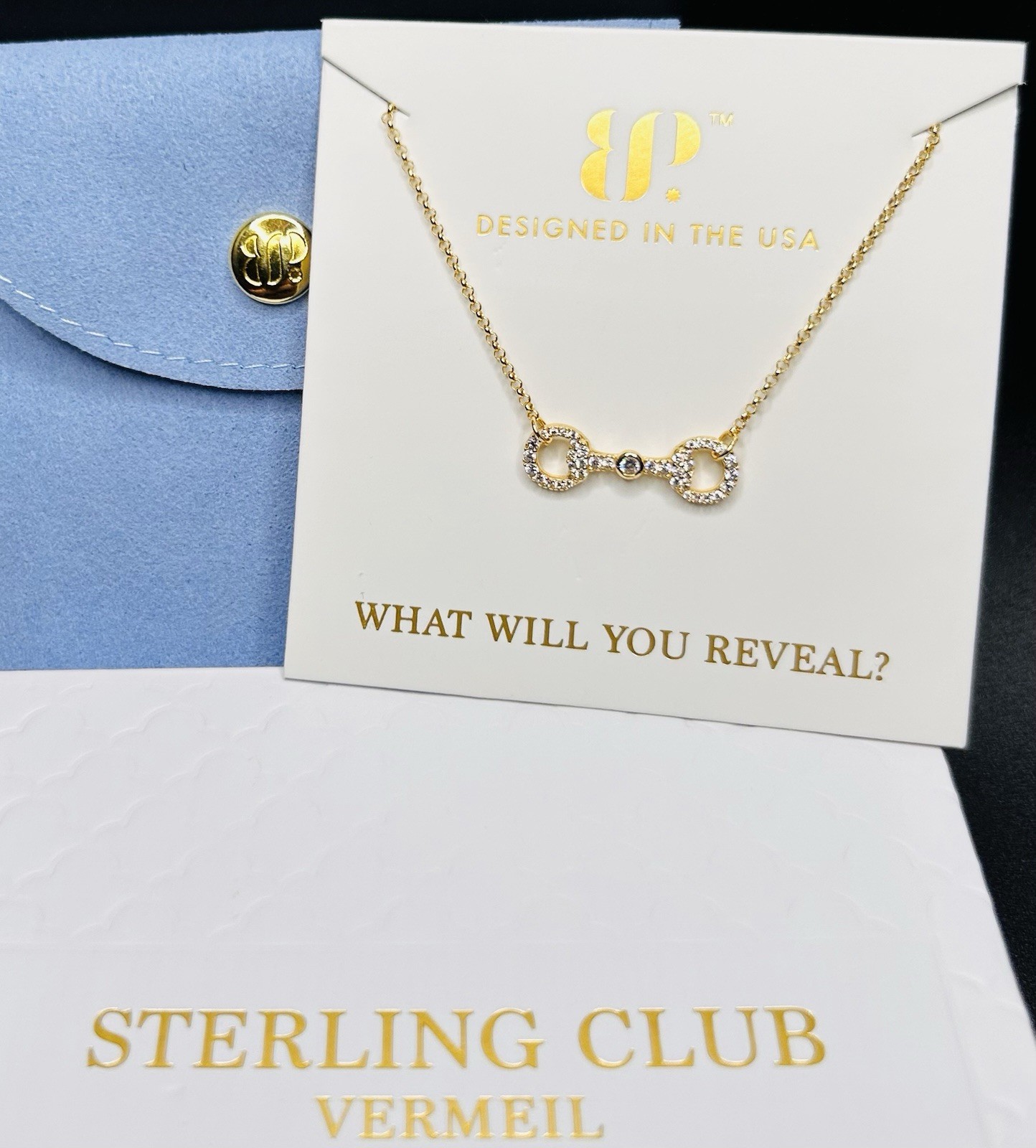 Bomb Party Sterling Club Vermeil “Designer Details Necklace” Diamond CZ on Gold