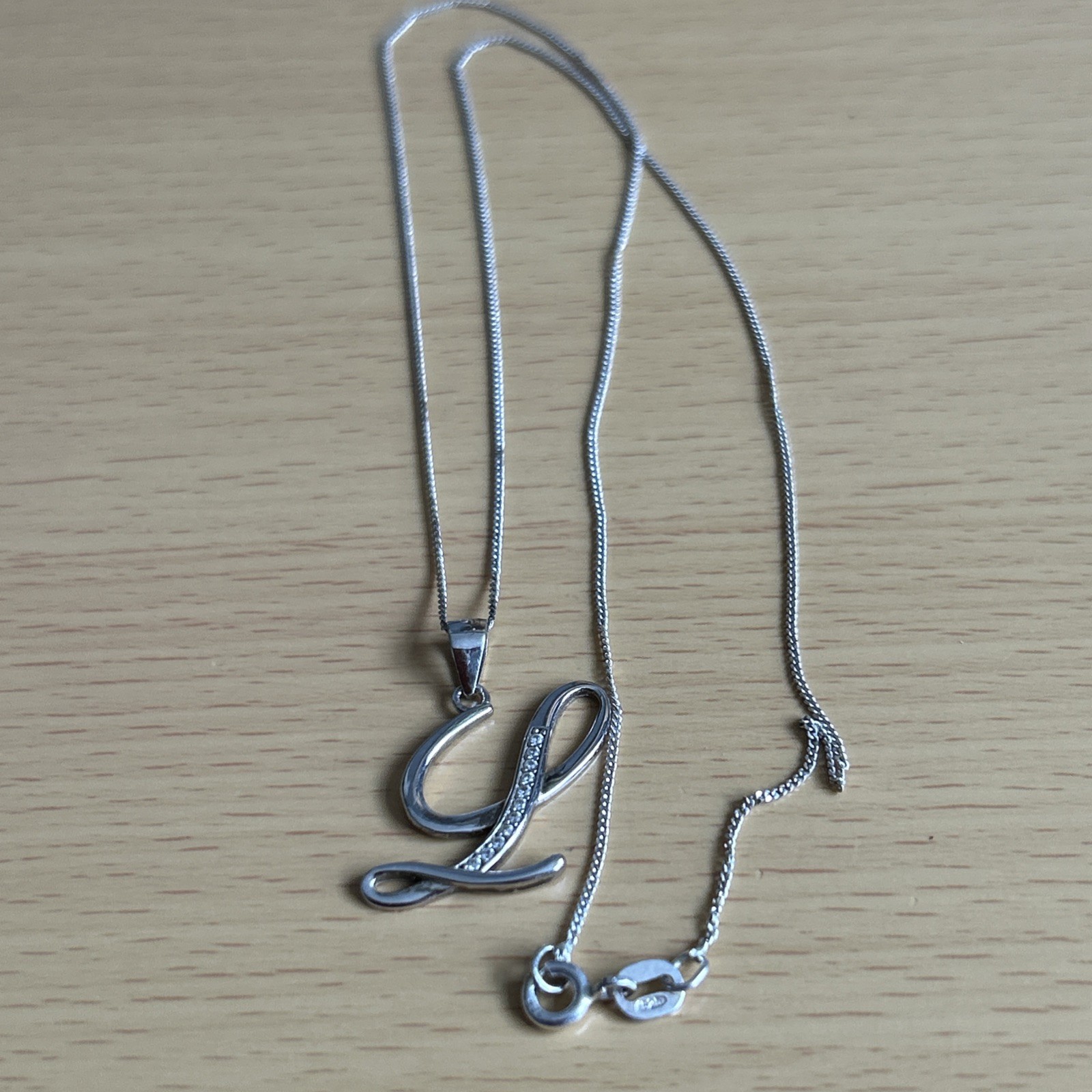 925 Silver Initial “L” pendant with Cubic Zirconias & 46cm Chain