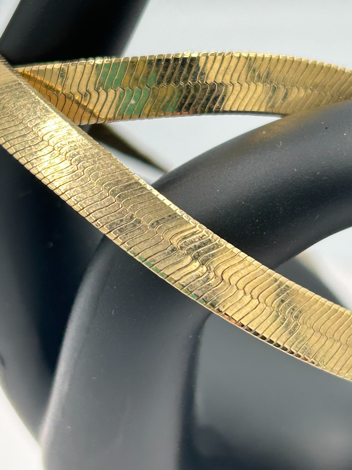 Herringbone Omega Flat Chain Necklace Sleek Lobster Claw Clasp Jewelry Gold Tone