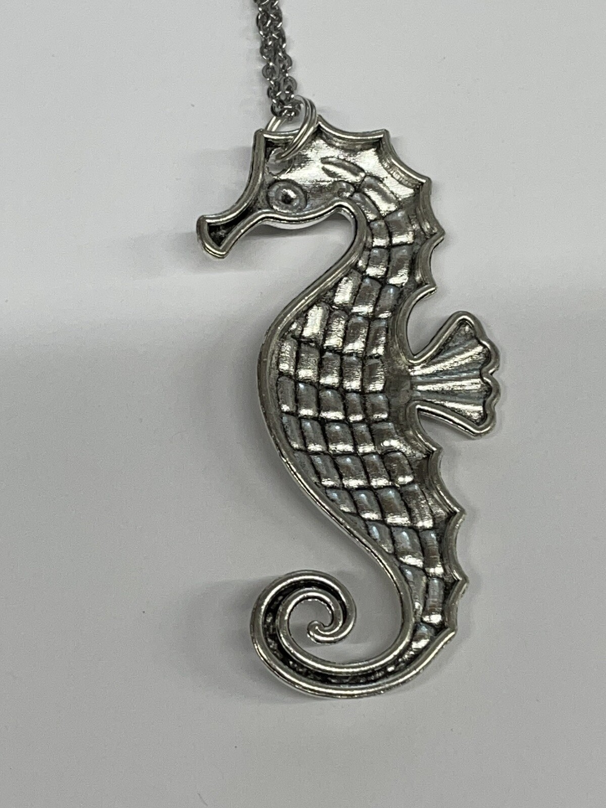 Sea Horse Silver Necklace 24″ Stainless Coastal Sea Life Jewelry NEW