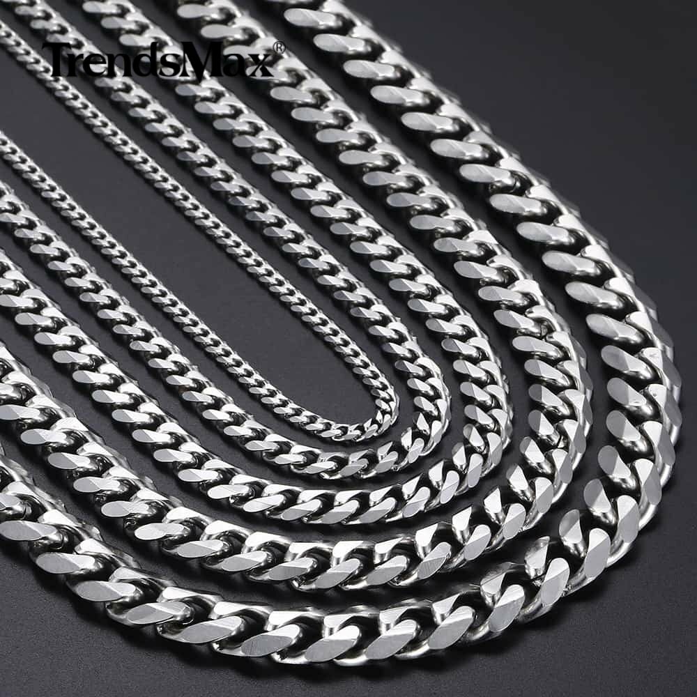 16-36INCHES Silver Stainless Steel Curb Cuban Chain Necklace Choker Jewelry HOT