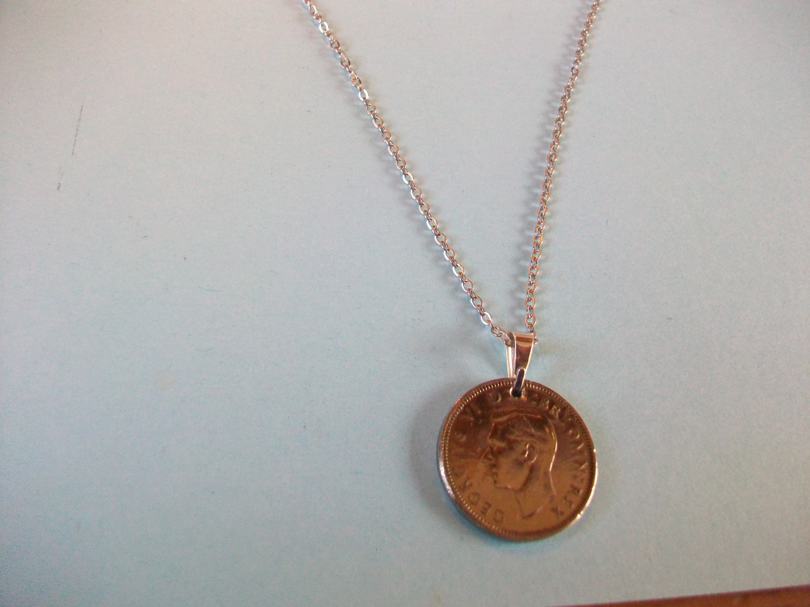 SHILLING COIN – ENGLISH – SILVER FINE LINK CHAIN PENDANT NECKLACE – 1948 to 1951