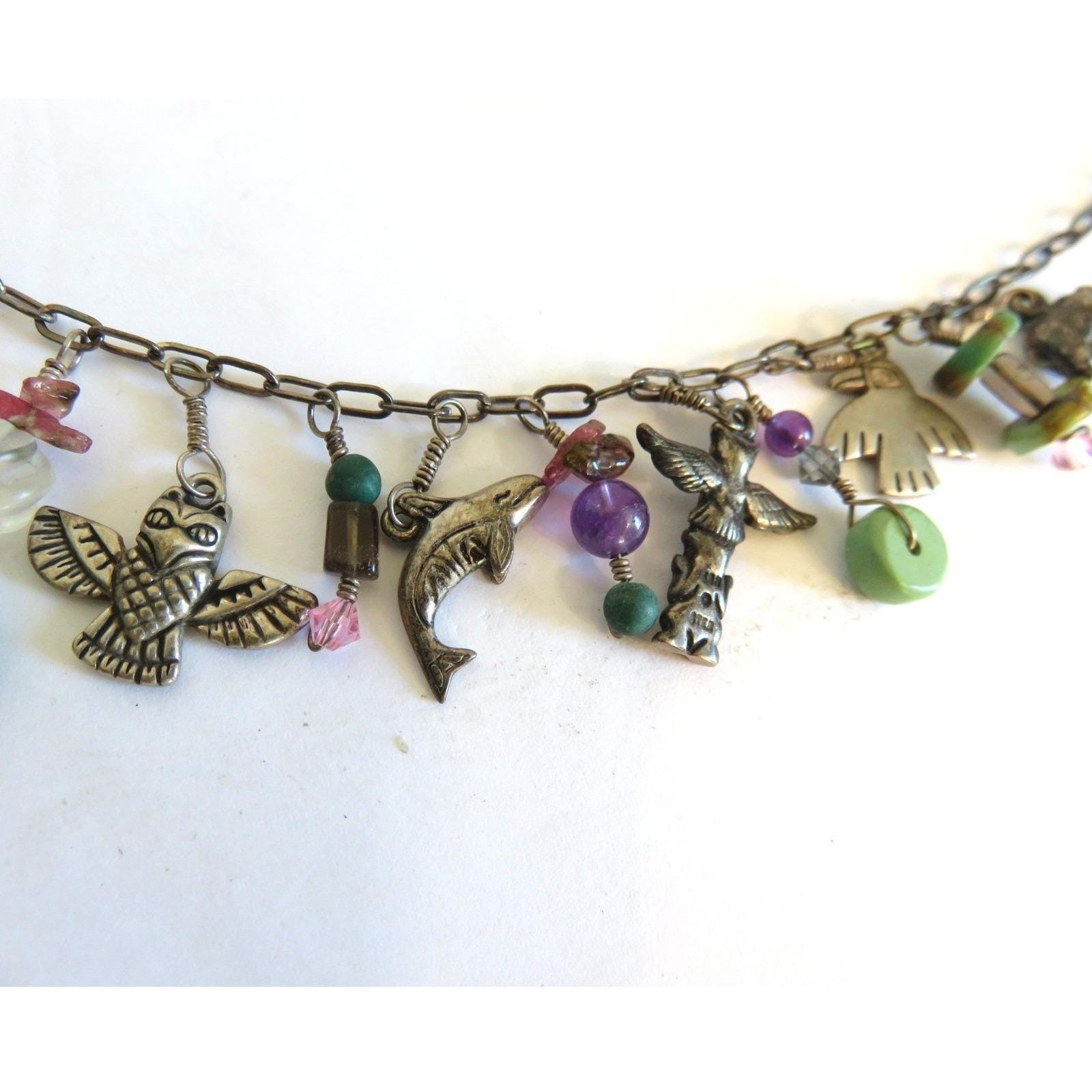 Vintage KBN Kabana Sterling Silver Southwestern Charm Necklace