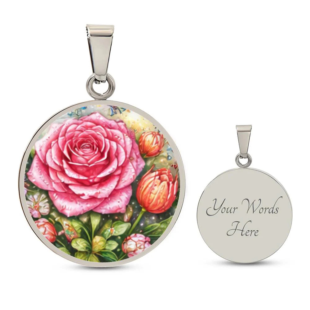 Pink Rose Personalized Engraved Necklace Bracelet or Keychain