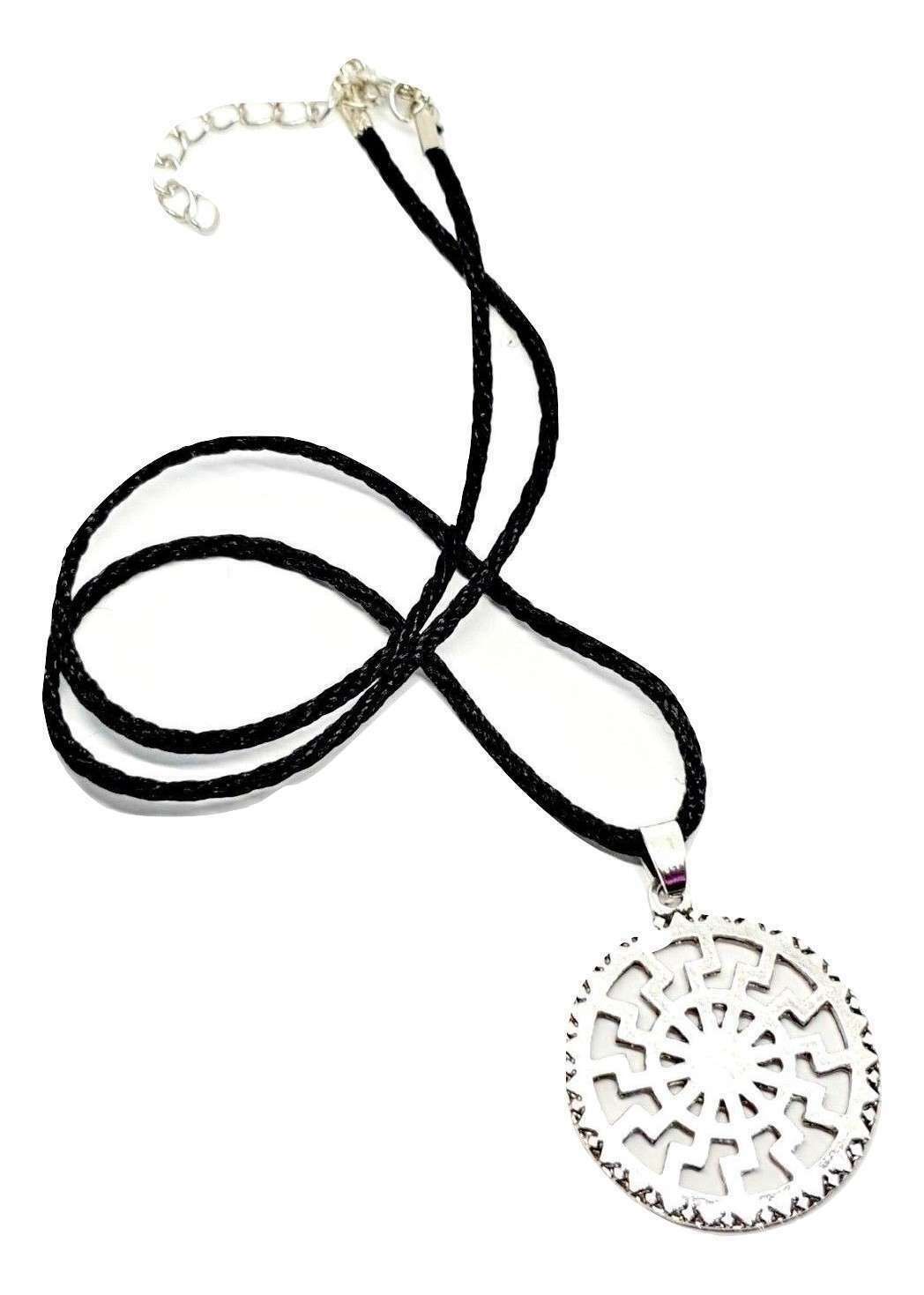 Black Sun Wheel Necklace Slavic Esoteric Occultism Protection Pendant 20″ Cord