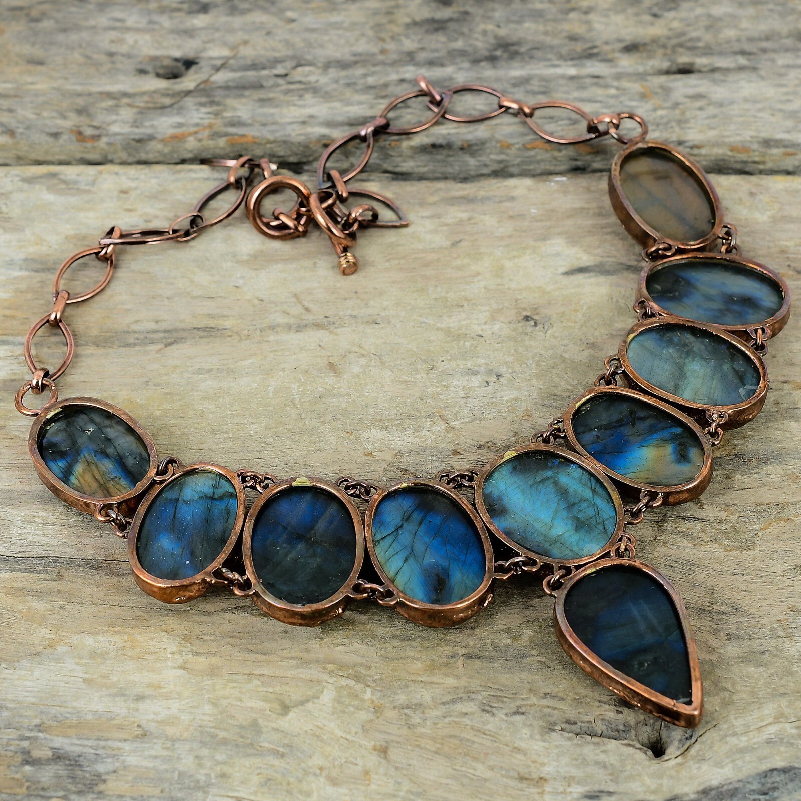 Labradorite Copper Mum Gift Electroformed Chain Adjustable Necklace 18.0″