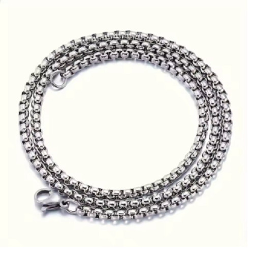 1pc 60cm Stainless Steel Square Pearl Necklace Street Fashion Hip Hop Jewelry