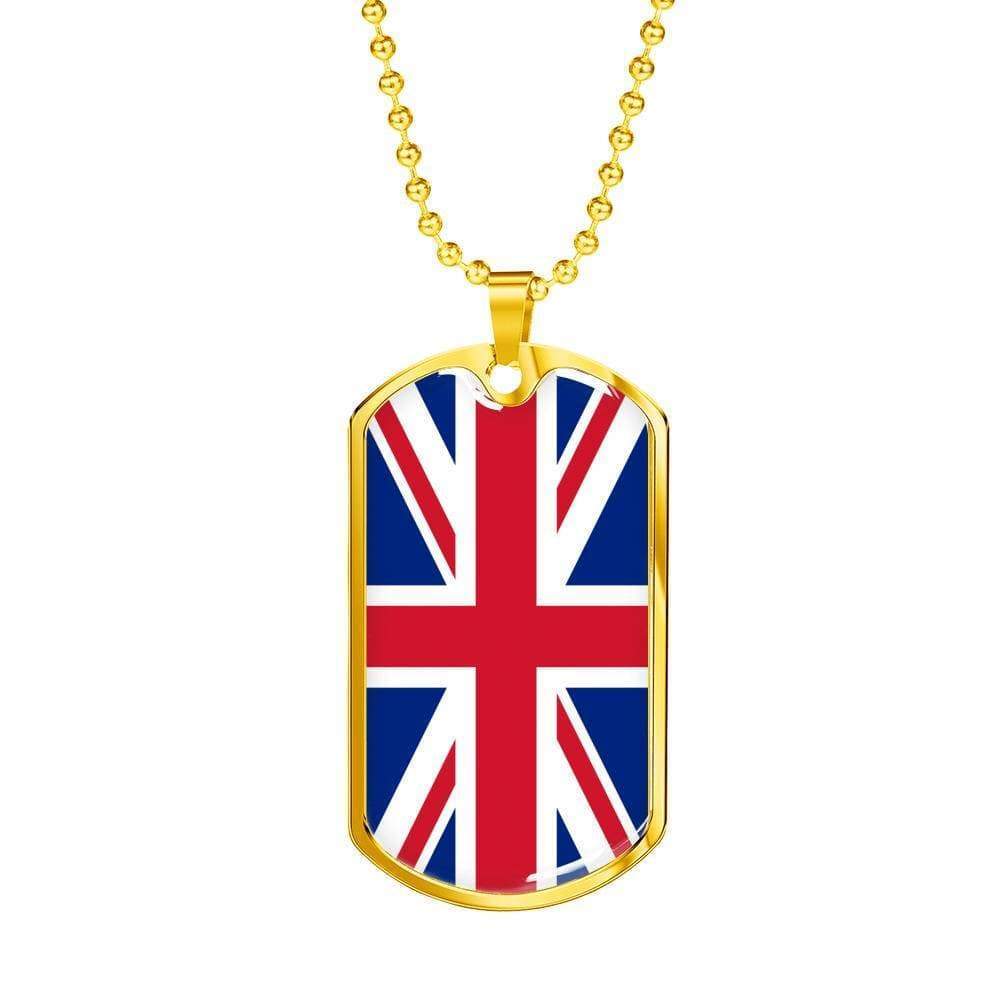 United Kingdom Flag Necklace Stainless Steel or 18k Gold Dog Tag 24″