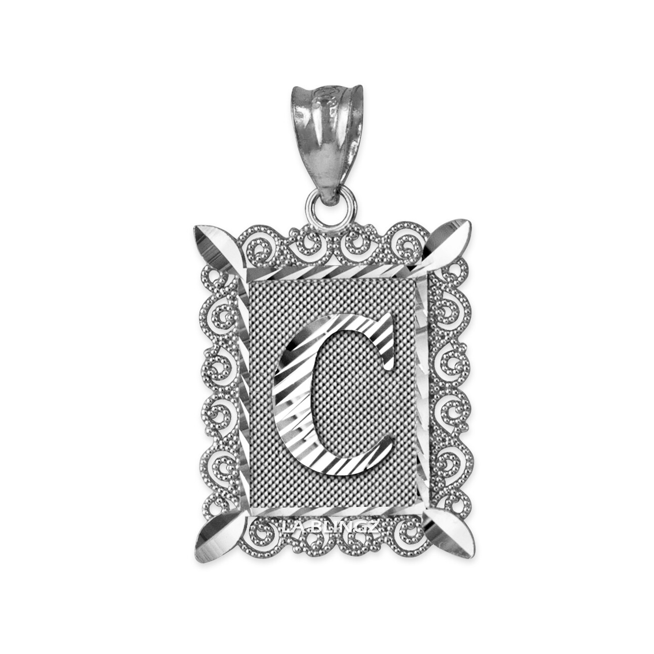 Sterling Silver Filigree Alphabet Initial A-Z Personalized Charm Pendant (S/M/L)