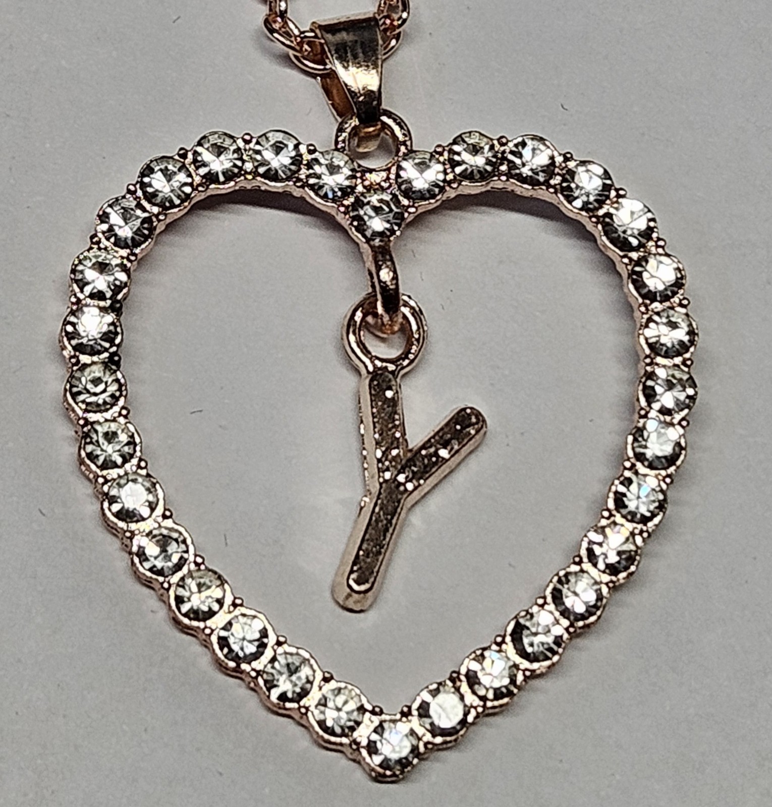 Letter Heart Necklace – Rose Gold Pendant Crystal Rhinestone Inital Charm Bling