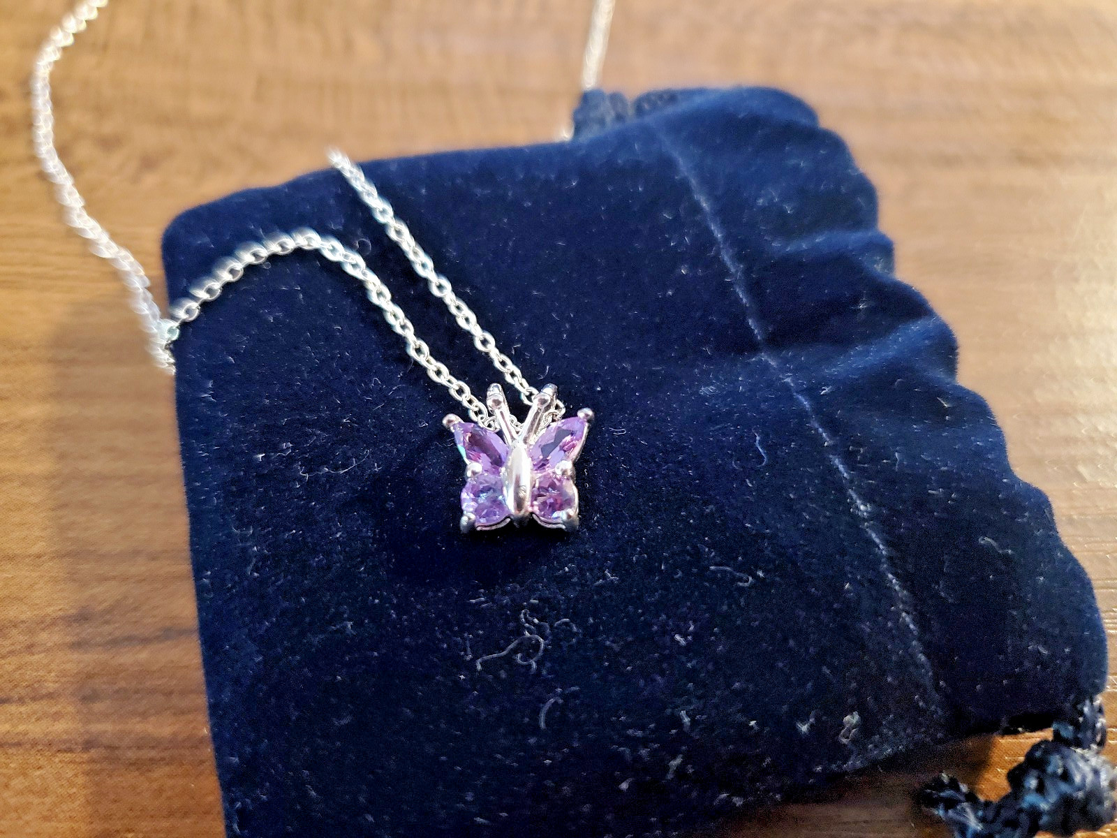 Silver Purple Gemstone Butterfly Necklace
