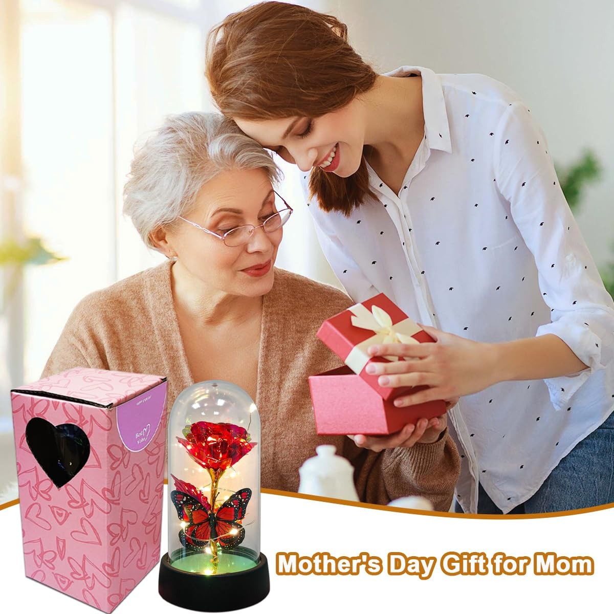 Women Gifts Ideas for Birthday, Preserved Forever Rose Gift with Necklace – Wife