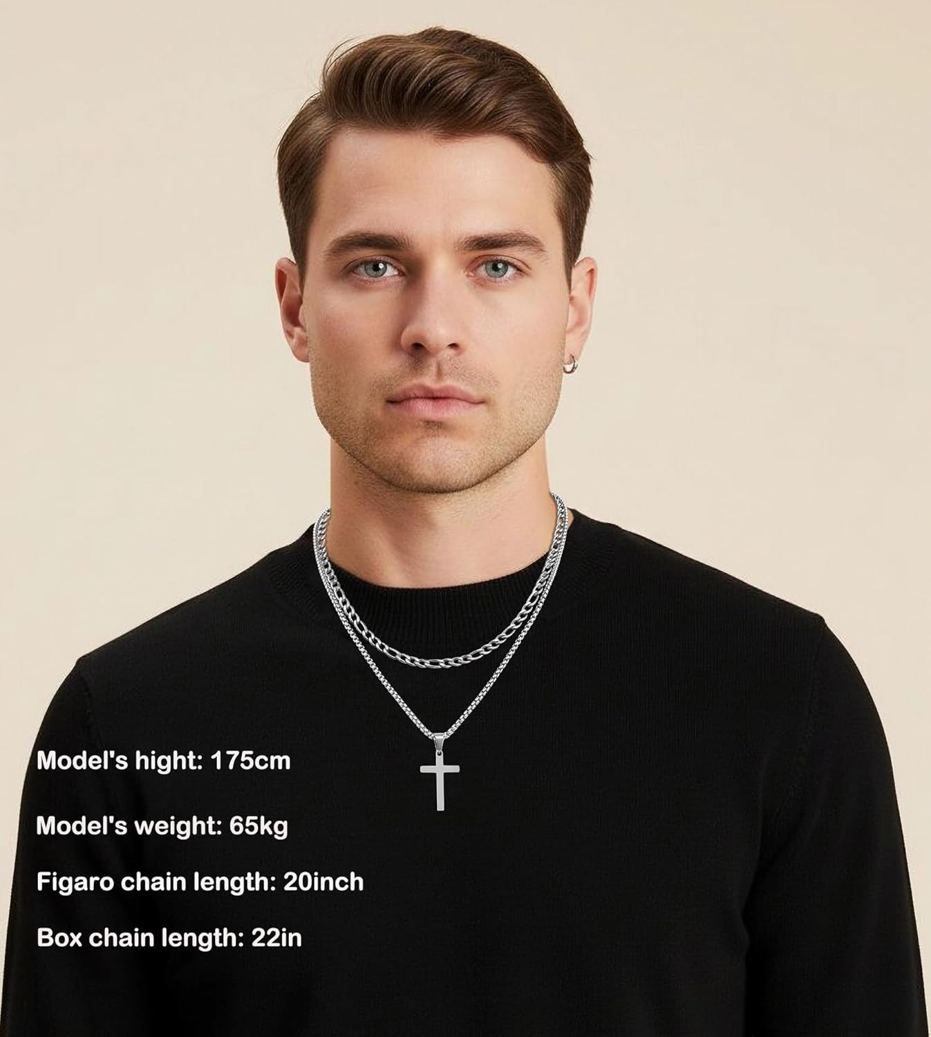 2 Pcs Cross Necklace Chain for Men, Stainless Steel Pendant | Layered Cross Chai