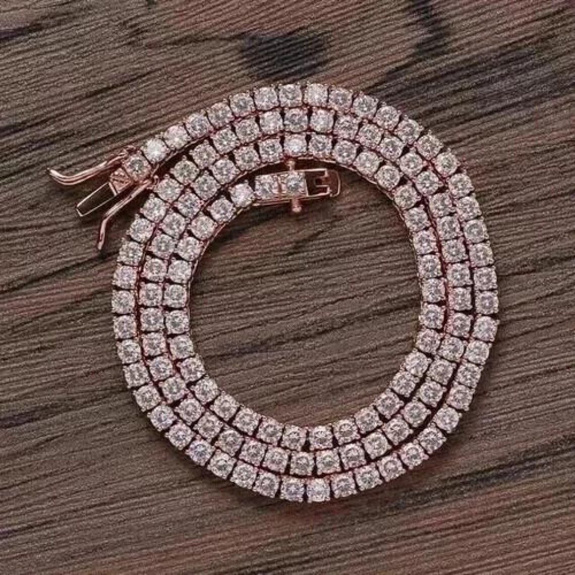 20Ct Round Lab Created Diamond Men’s Tennis Necklace 14K Rose Gold Plated 925 Si